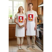 Unisex Mutfak Aşçı Önlüğü Fast Food Temalı Komik Baskılı Günlük K Beyaz
