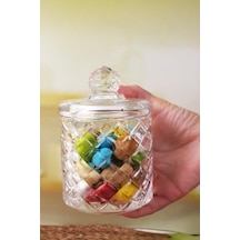 Lüx Büyük Cam Şekerlik & Cam Lokumluk, Kesme Cam Lüx Şekerlik 13cm 7.8cm - 06637 Açık Kahverengi