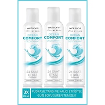 Watsons Ocean Comfort 24 Saat Etkili Pudrasız Sprey Deodorant 3 x 150 ML