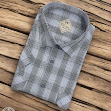 Linen Keten Klasik Kısa Kollu İki Cepli Kapaklı Mavi Baba Gömleği Regular Kalıp -10107 Mavi