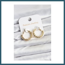 Bezos Pirinç Gold Renk Küçük Tırtıklı Halka Model Kadın Küpe Ob