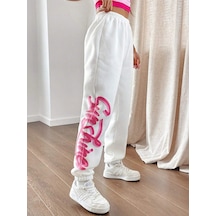 Qutie Letter Graphic Elastic Waist 4 Mevsim Eşofman Beyaz