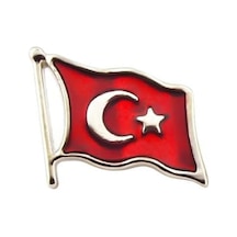 Türk Bayrağı Rölyef Dalgalı Rozet 2x1,5 Cm - Nikel Altın - Beyaz - Siyah