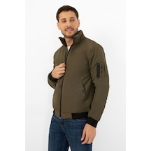 Erkek Haki İçi Astarlı Dik Yaka Mevsimlik Cepli Su Ve Rüzgar Geçirmez Mont Haki