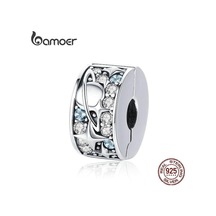 Bamoer Otantik 925 Ayar Gümüş Yıldız Ay Gezegen Boncuk Klip Charms Fit Charm Bilezik Kolye Gümüş
