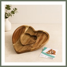 Bezos Ahşap Bambu Servis Tepsisi 2 Bölmeli Kalp Model 20x19.5x1.5 Cm Bezos1