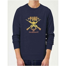 Pubg Kurukafa Sarı Baskılı Indigo Mavi Erkek Örme Sweatshirt