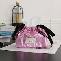 Geeksen Yüksek Kaliteli Poliester Dekoratif Havlu Kutusu, Araç Ve Ev İçin Çok Amaçlı Depolama Çantası, Minimalist Tasarım - Metal Pembe