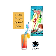 4 Adet Karışık Figürlü Pipet Seti