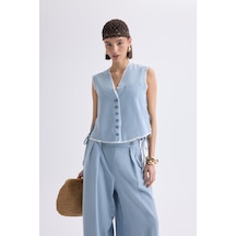 Mai Collection Mai Studios Co. Shonas Bağcık Detay Mavi Yelek Pantolon Takım mavi