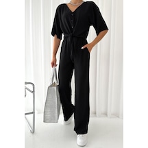 Trend Alisse Siyah Önden Bağlamalı Crop Palazzo Alt Üst Takım