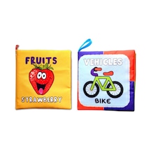 2 Kitap Tox İngilizce Meyveler Ve Taşıtlar Kumaş Sessiz Kitap E126 E132 - Bez Kitap , Eğitici Oyuncak , Hışırtılı