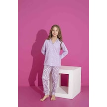 Tarık 6-13 Yaş Kız Çocuk Önden Düğmeli Pijama 3017250 - Lila Lila