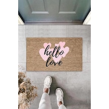 Pembe Kapı Önü Paspası Hello Love Desen K-3291 Renkli