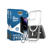 Buff Apple iPhone Uyumlu  14 Pro Max - 2x5d Ekran Koruyucu + Magsafe Kılıf + Lens Koruyucu Privacy Hayalet