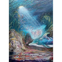 Talha Mecitoğlu - Deniz Altı Ekspresif Akrilik Tablo 70x100 Cm El Yapımı