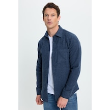 Tudors Erkek Slim Fit Dar Kesim Armürlü Oduncu Cepli Spor Yaka İndigo Gömlek-41860 İndigo