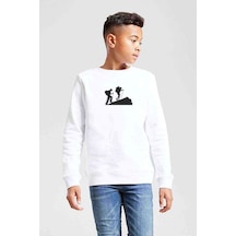 Tshirthane Silhouette Hiking Baskılı Unisex Çocuk Beyaz Sweatshirt (528475606)