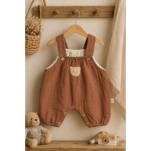 Mnk Baby & Kids Ayıcık Detaylı %100 Pamuk Müslin Erkek Bebek Tulum M00847 Kahverengi