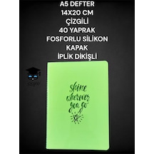A5 Defter 14x20 Cm Çizgili 40 Yaprak Fosforlu Silikon Kapak İplik Dikişli Yeşil