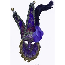 Parti Malzemesi Çıngıraklı Dekoratif Tüylü Seramik Maske Mor Renk