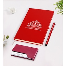 Kişiye Özel Isimli Kırmızı Defter Kalem Kartvizitlik Hediye Seti- (505048588)