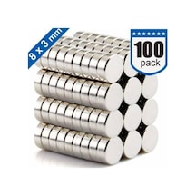Dünya Magnet 100 Adet 8mm X 3mm Yuvarlak Güçlü Neodyum Mıknatıs Magnet