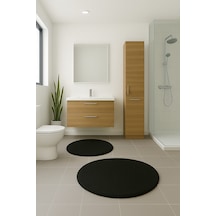 Buççin Online Mağaza Banyo Paspasıyuvarlak İkili Klozet Takımı 80x80 - 60x60 ,yumuşak Soft Tuşeli Polyester Siyah Çok Renkli