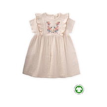 Cigit Etnik Süzene Nakışlı Organik Elbise 1-7 Yaş Naturel Krem