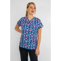 Unisex Uzaylı Kedi Desenli Likralı Doktor Hemşire Hastane Cerrahi Tek Üst Forma Karışık Karışık