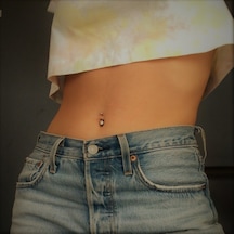 Heppii Cerrahi Çelik Ucu Taşlı Göbek Piercingi Gold Renkli Altın