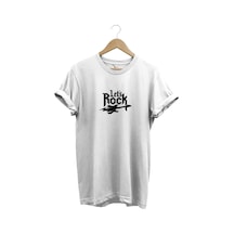 Lets Rock Elektro Gitar Baskılı Festival %100 Pamuk Regular Fit Bisiklet Yaka Beyaz T-shirt Beyaz
