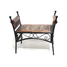 Eskitme Ahşap Ferforje Puf Tabure 63x38x62 Cm. Kna248 Eskitme Siyah