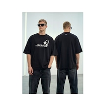 Wild Wood Garment Wild Wood "audio Rhythms" Kulaklık Kabaran Baskılı Premium Oversize T-shirt Siyah
