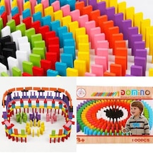Domino 100 Parça Ahşap Taşları Domino Oyunu Renkli Eğitici Domino