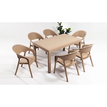 Garden 90x150 Dikdörtgen Masa Takımı 1 Masa + 6 Sandalye Cappucino Bahçe Balkon Teras Cappucino