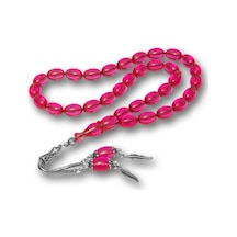 Gümüş Püsküllü Pembe Ateş Kehribar Tesbih