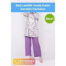 Yeni Sezon Terletmez Rahat Kalıp Beli Lastikli Bol Paça Salaş Yazlık Kadın Lila Aerobin Pantolon Lila