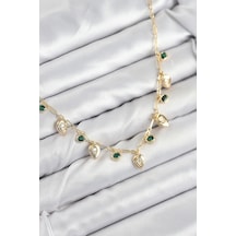 Pirinç Zirkon Taşlı Sallantılı Damla Model Gold Renk Kadın Kolye 5886 Çok Renkli 30924942
