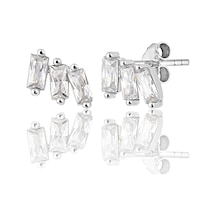 Zanaatsilver 925 Ayar Gümüş Rodyum Kaplama 3 Adet Baget Taşlı Küpe
