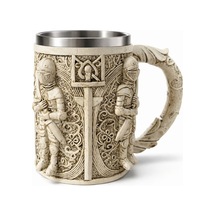 4 Adet Şovalye Kupa Bardak Paslanmaz Çelik Şovalye Tasarımlı Kupa, Mug Cup, 13x15 Cm