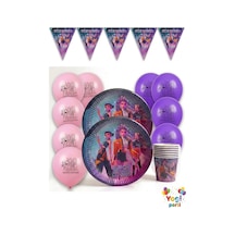 K-pop Baskılı Tabak Bardak Flama Balon Seti 8 Kişilik Set Parti Malzemeleri Mor Tüm Yaşlar