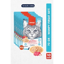 10lu Yetişkin Kedi Yaş Maması Ton Balığı & Karides Premium Kalite 10 X 70 Gr