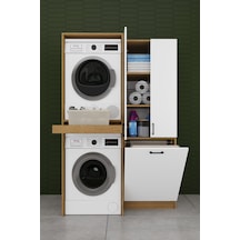 Çamaşır Makinesi Banyo Dolabı Takımı Sepetli %100 Mdf Çekmeceli Çok Amaçlı Kurutma Dolabı Bt01 Beyaz - Karına