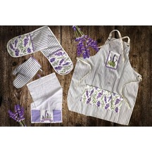 Lavanta Desen 4 Lü Mutfak Seti Mutfak Önlüğü, Fırın Eldiveni, E