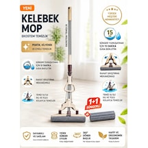 Dofix Kelebek Sıkma Mekanizmalı Mikrofiber Mop Sünger Sıkmalı Temizlik Mopu Uzun Boylu 1+1 Yedek Süngerli