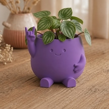 3d Baskı Smiley Face Planter - Gülümseyen Karakterli Saksı-mor