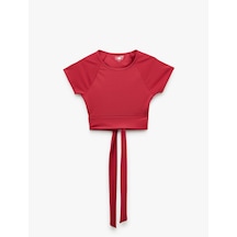 Koton Bisiklet Yaka Bağlama Detaylı Kısa Kollu Crop Spor Tişört Bordo 5sak10311nk Bordo