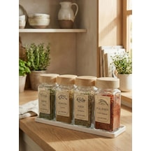 Leelahome 4'lü Set Ahşap Desenli Standlı Kare Baharatlık 140 Ml - Açık Kahve Açık Kahverengi