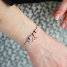 Pndr Charmlı Rose Gold Kaplama Gümüş Bileklik Gümüş